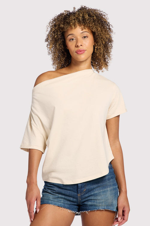 Vintage Cotton Off The Shoulder T-Shirt | Bone