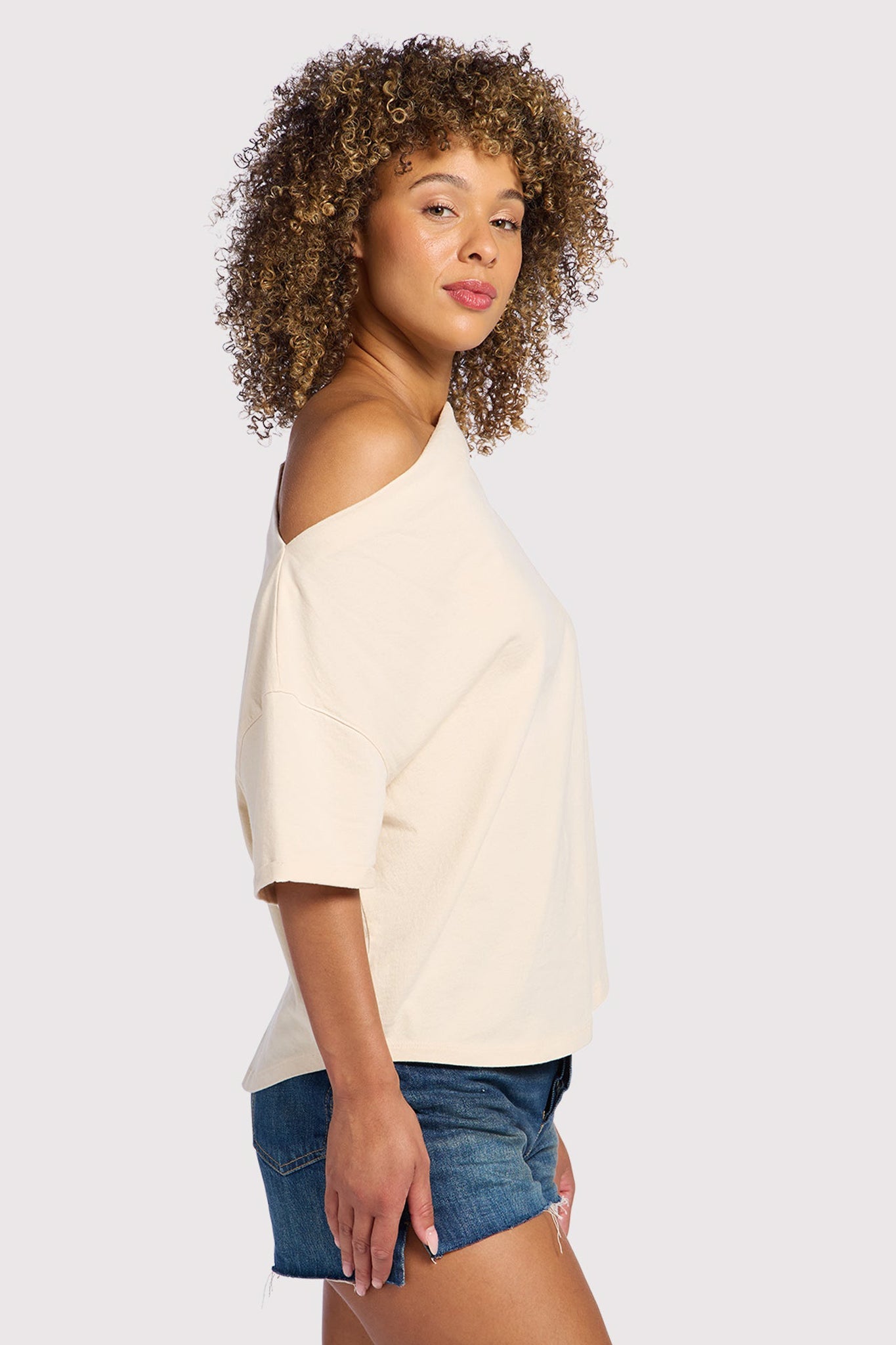 Vintage Cotton Off The Shoulder T-Shirt | Bone