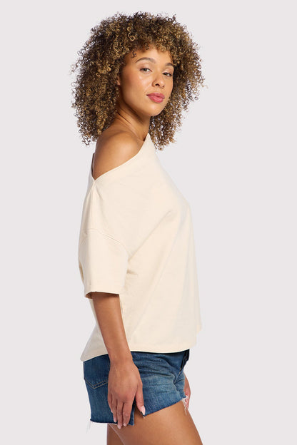 Vintage Cotton Off The Shoulder T-Shirt | Bone