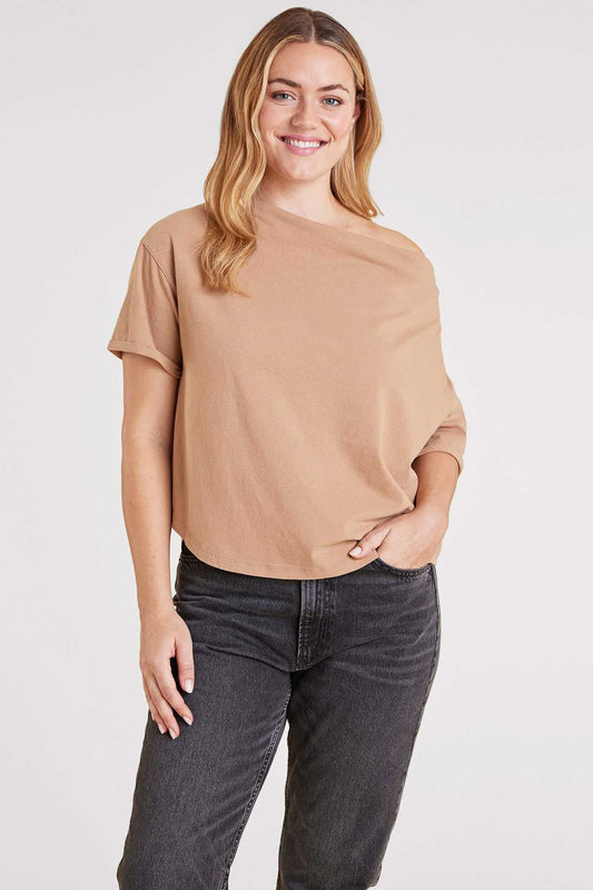 Vintage Cotton Off The Shoulder T-Shirt | Cinnamon