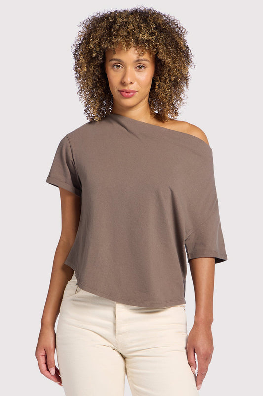 Vintage Cotton Off The Shoulder T-Shirt | Mocha