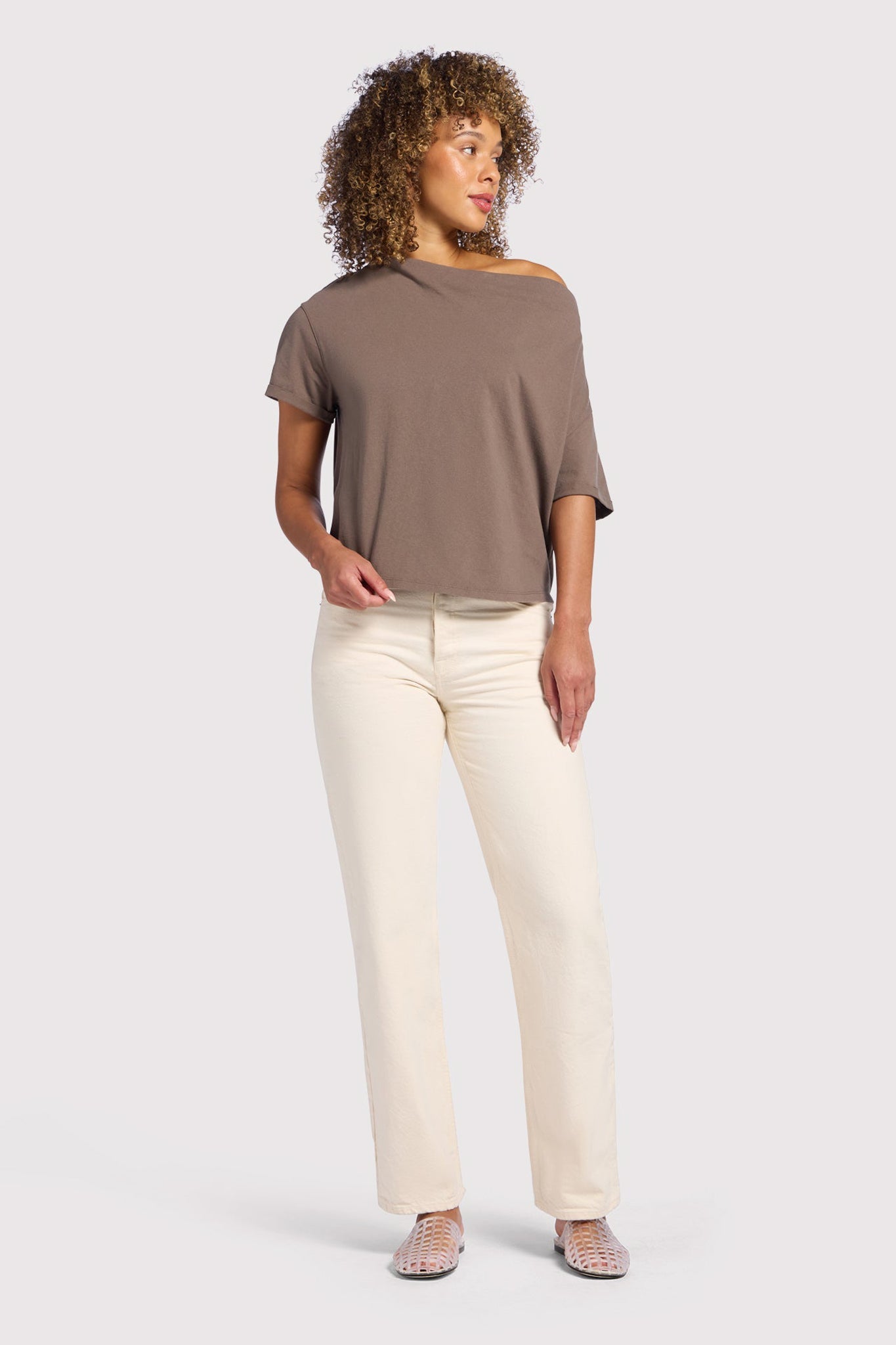 Vintage Cotton Off The Shoulder T-Shirt | Mocha