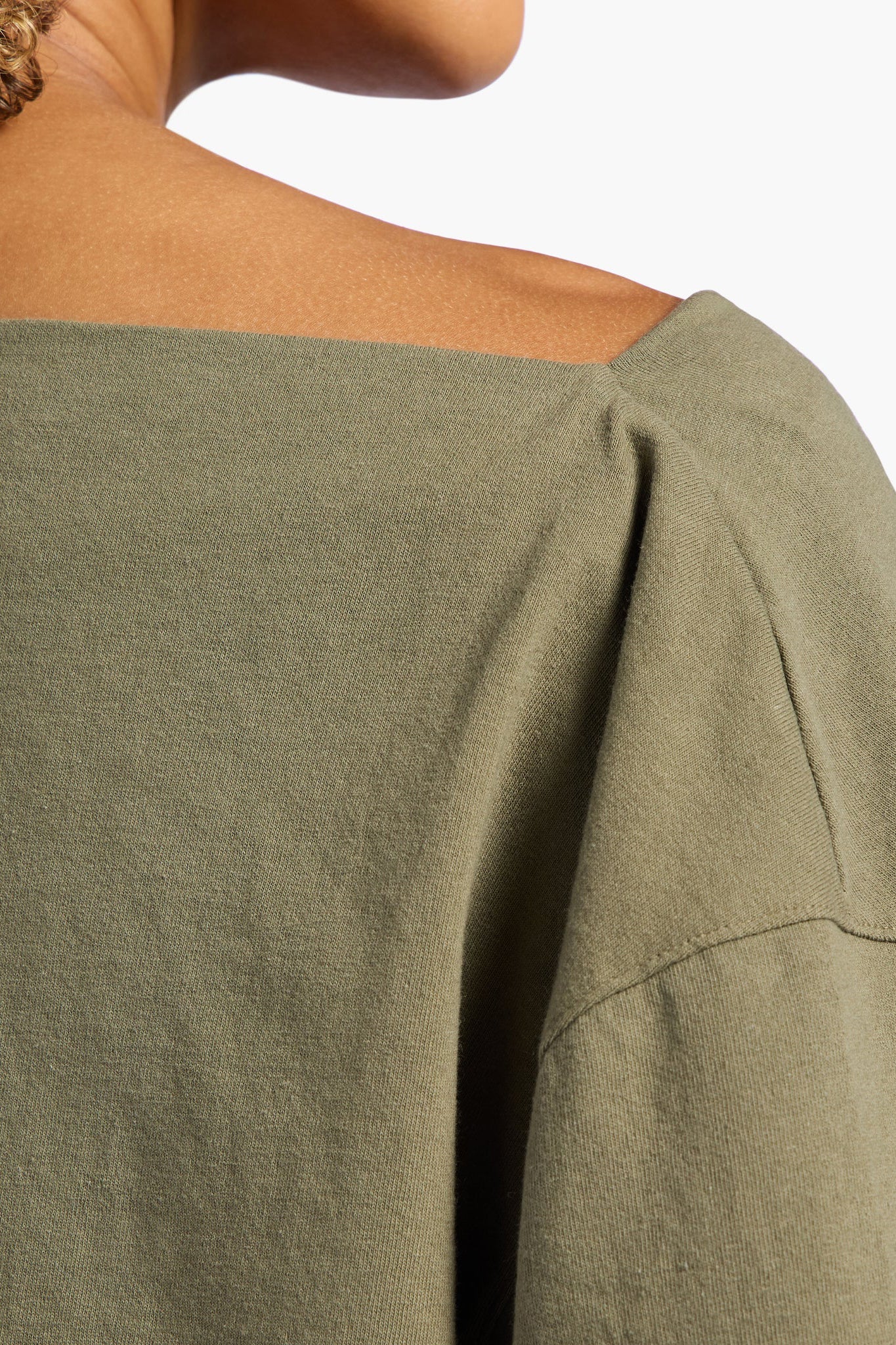 Vintage Cotton Off The Shoulder T-Shirt | Olive