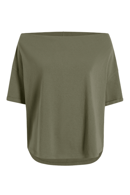 Vintage Cotton Off The Shoulder T-Shirt | Olive