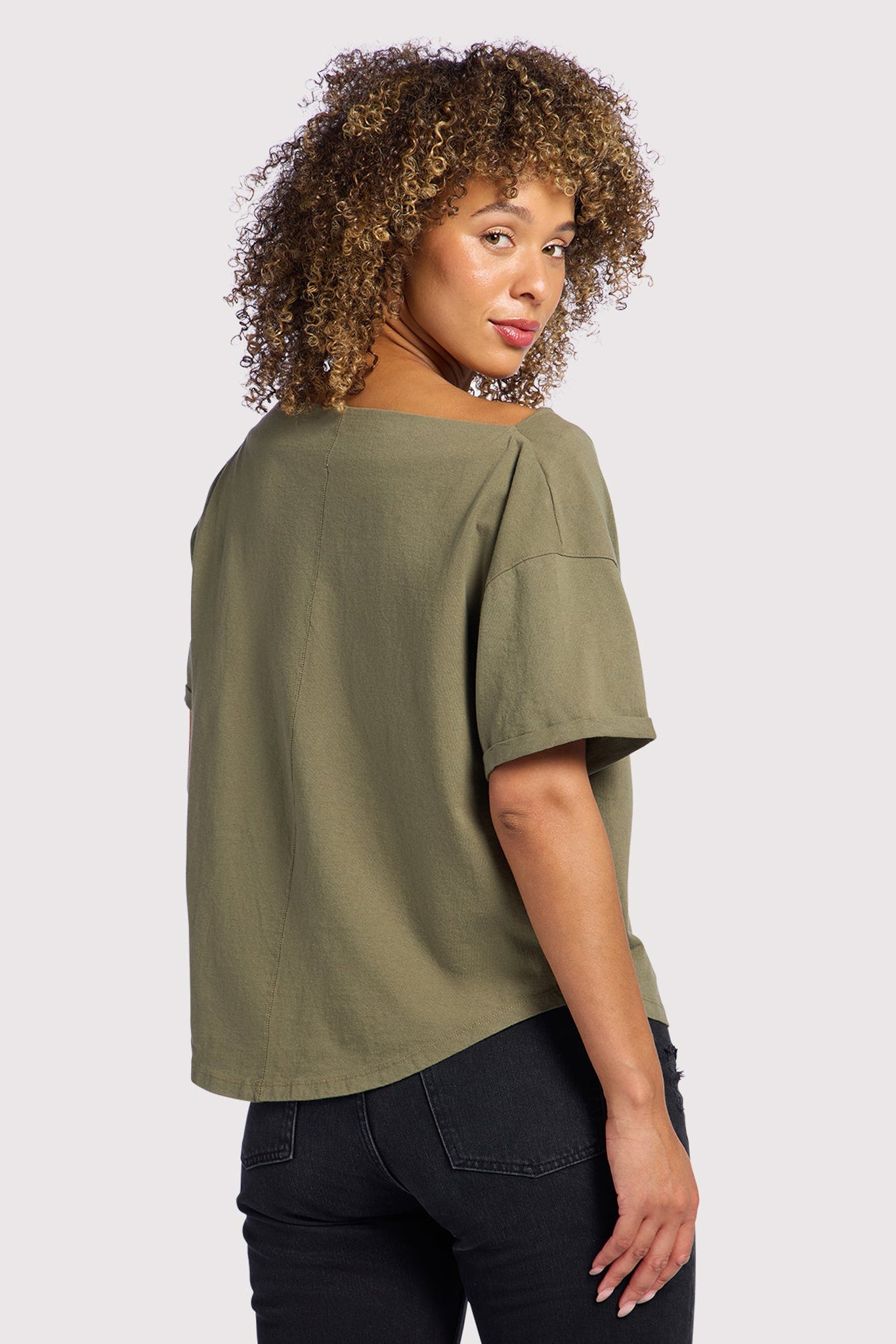 Vintage Cotton Off The Shoulder T-Shirt | Olive
