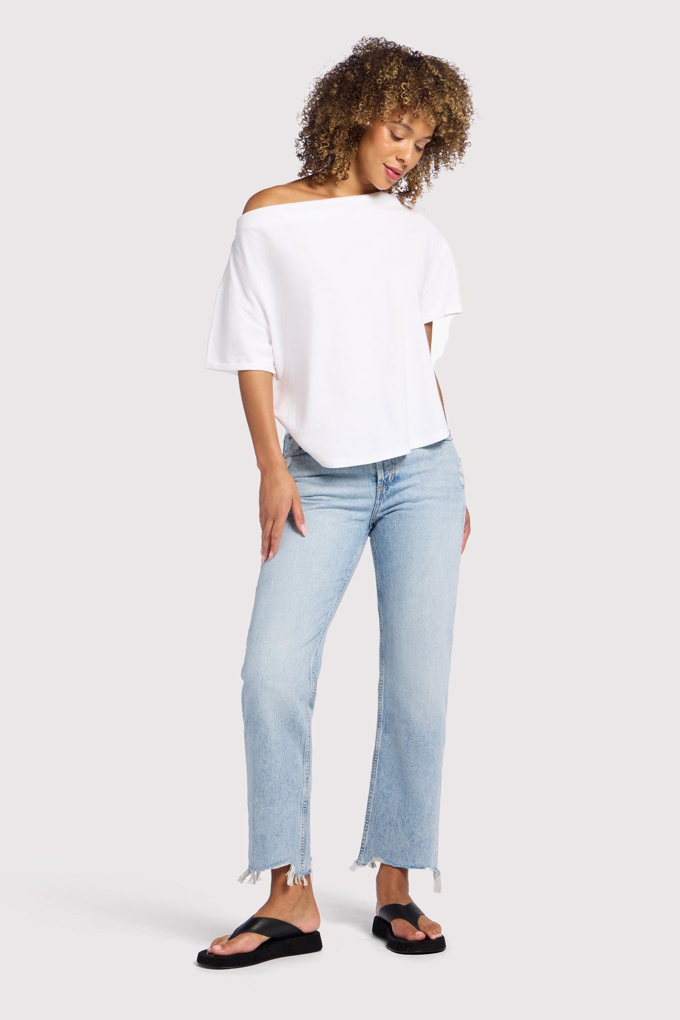 Vintage Cotton Off The Shoulder T-Shirt | White