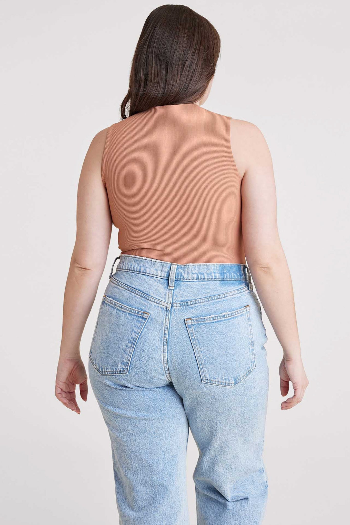 Ribbed Crewneck Tank Bodysuit | Clay