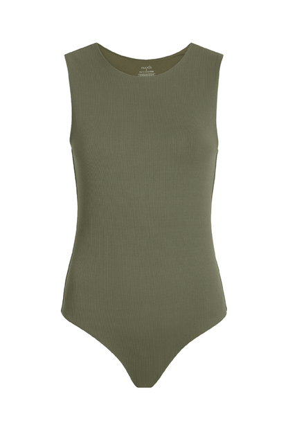 Ribbed Crewneck Tank Bodysuit | Olive