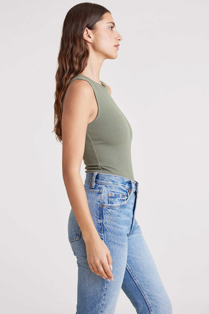 Ribbed Crewneck Tank Bodysuit | Olive