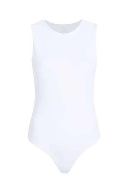 Ribbed Crewneck Tank Bodysuit | White