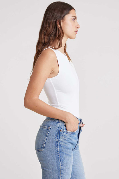 Ribbed Crewneck Tank Bodysuit | White
