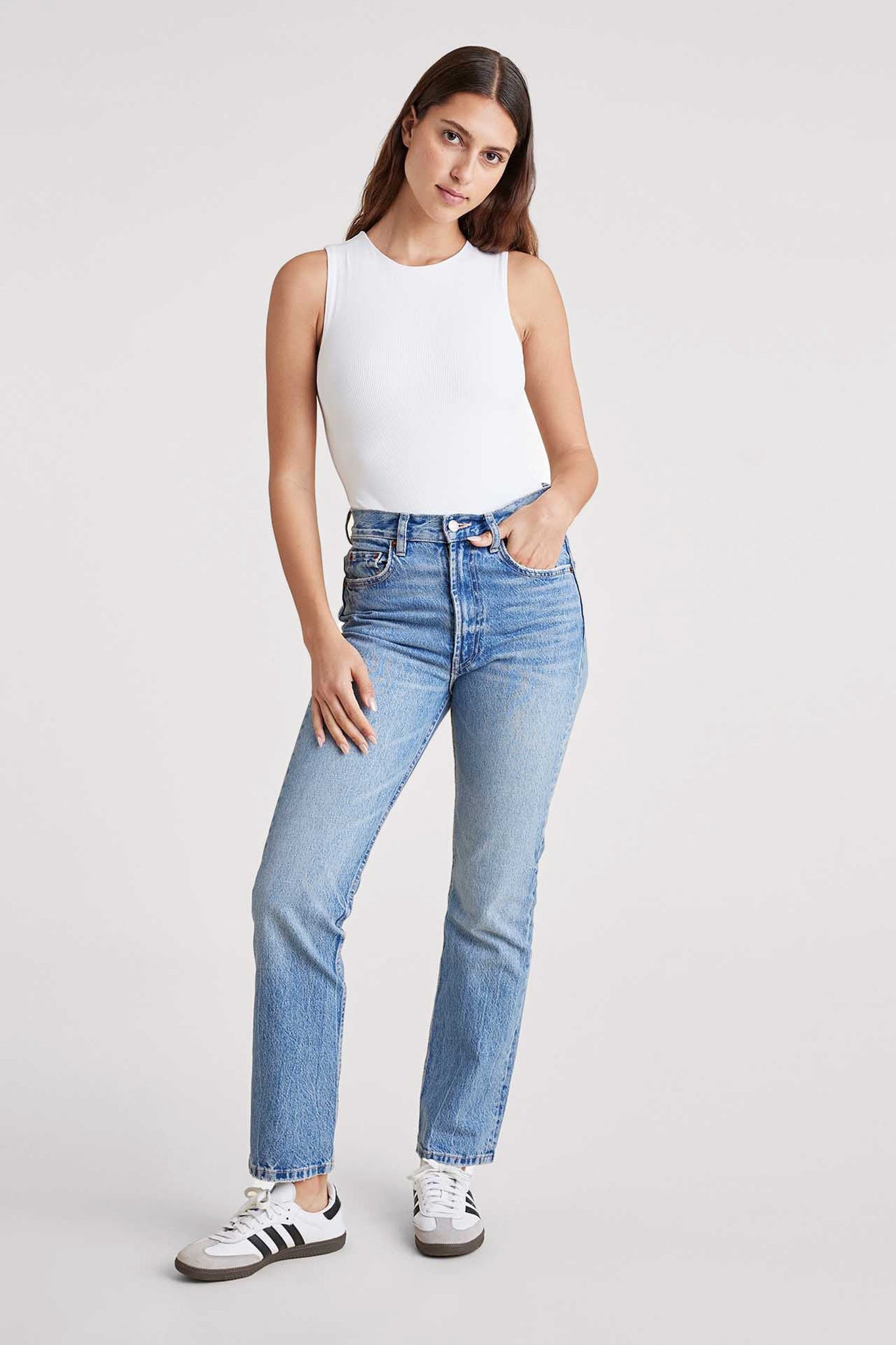 Ribbed Crewneck Tank Bodysuit | White