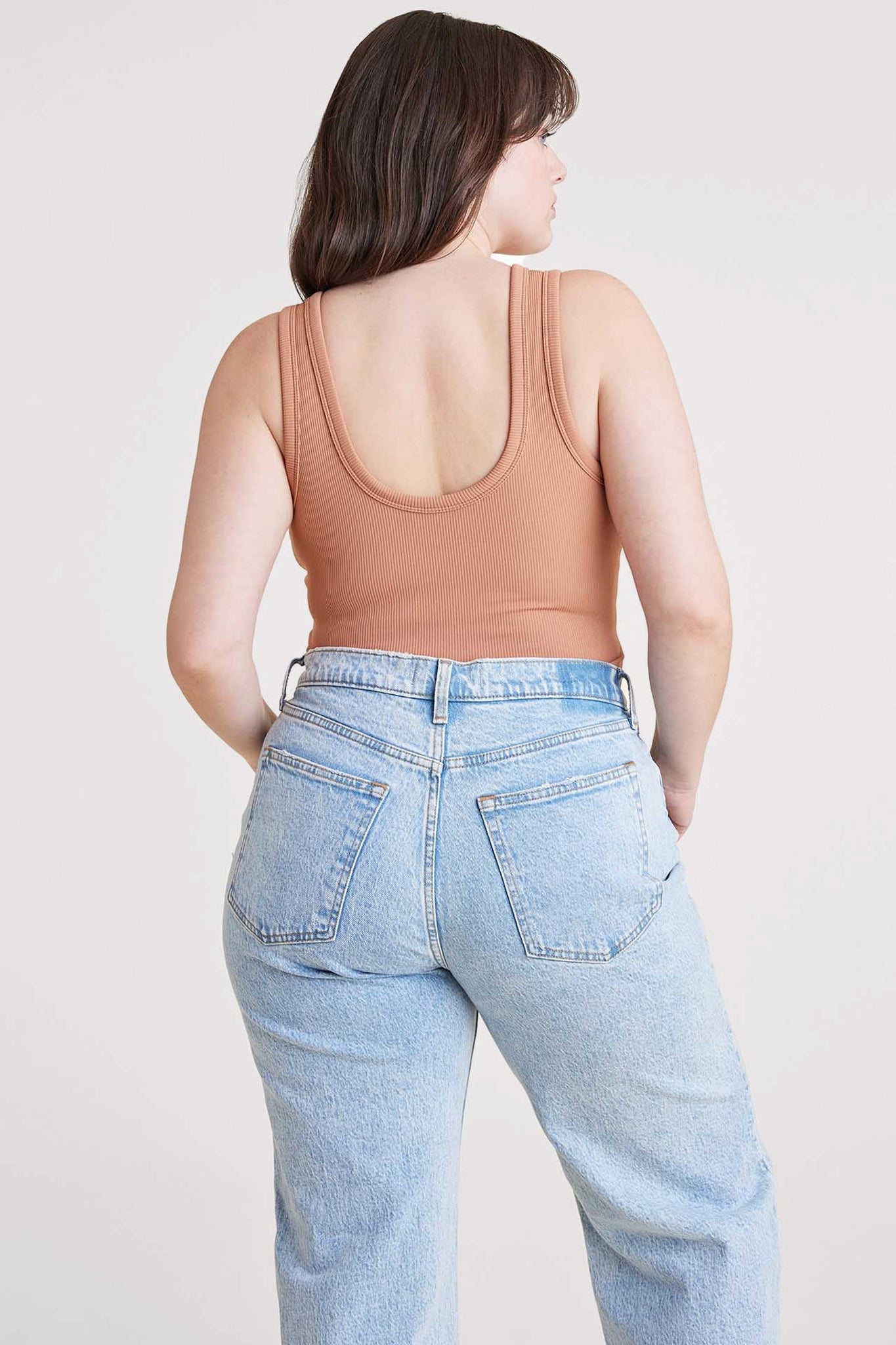 Ribbed Scoop Tank Bodysuit | Clay