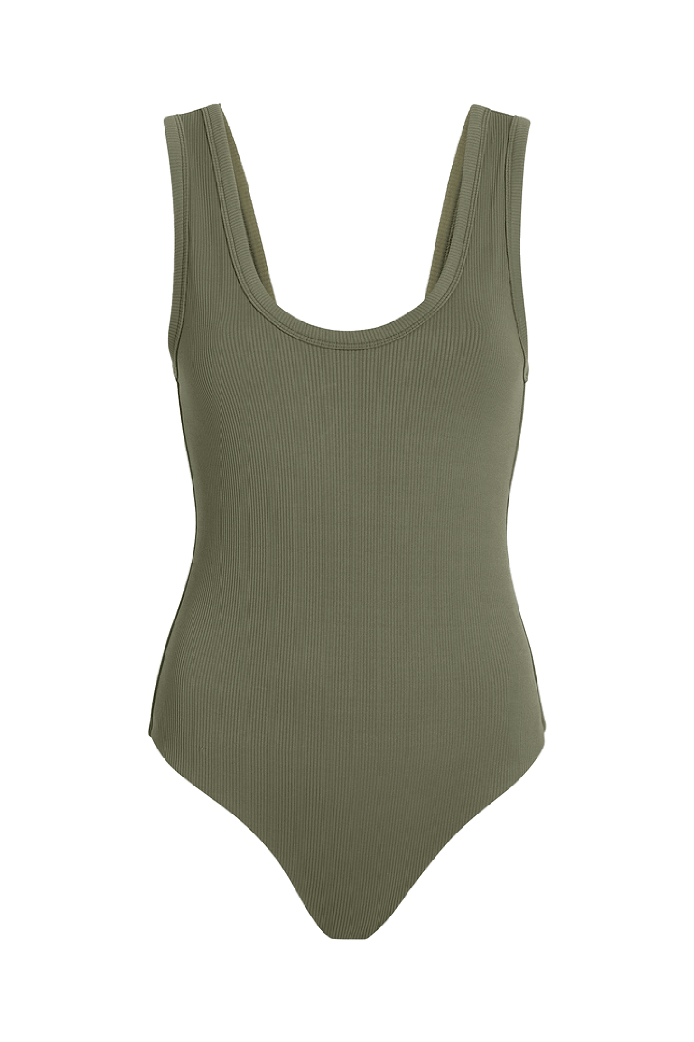 Ribbed Scoop Tank Bodysuit | Olive