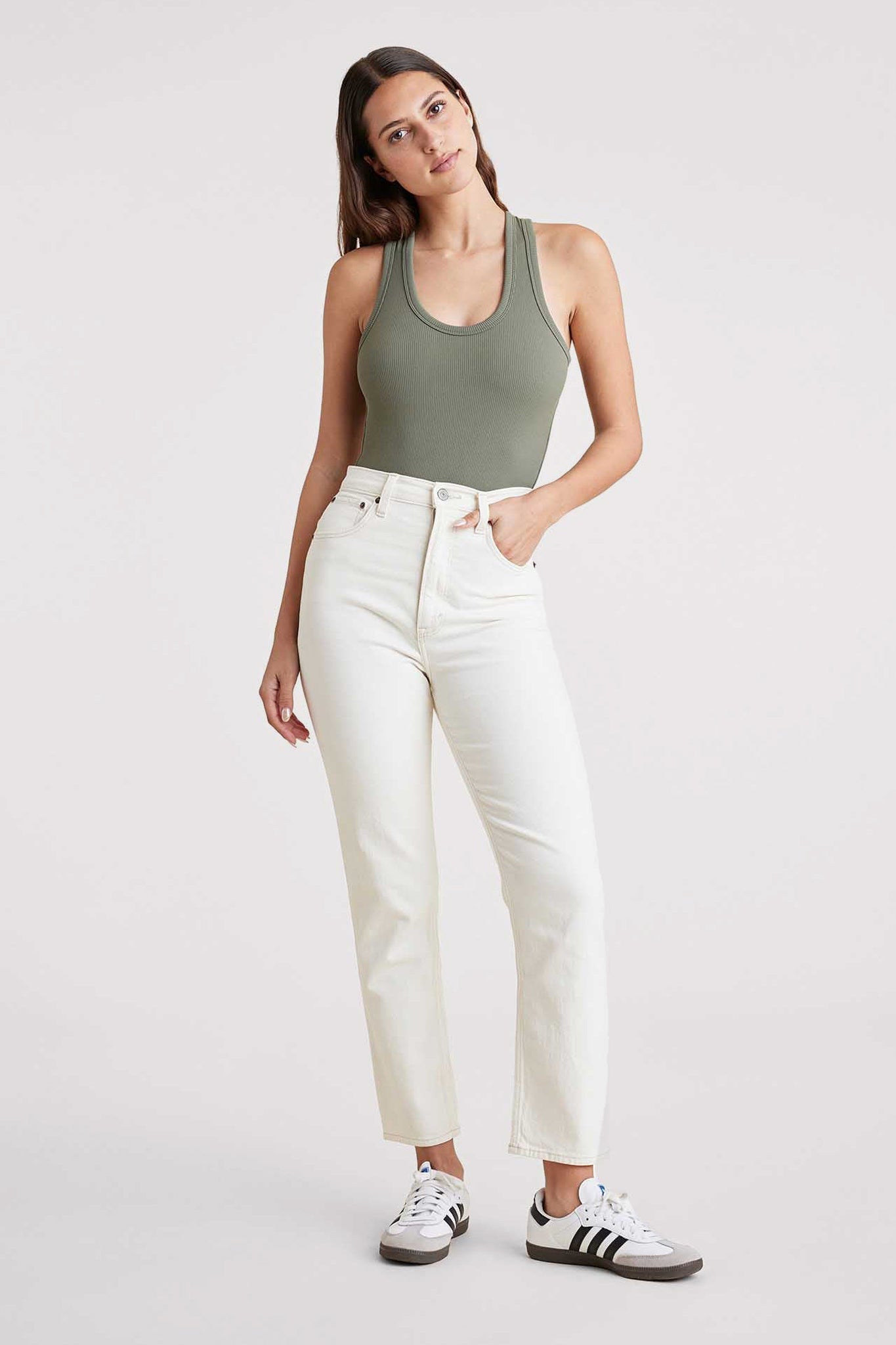 Ribbed Scoop Tank Bodysuit | Olive