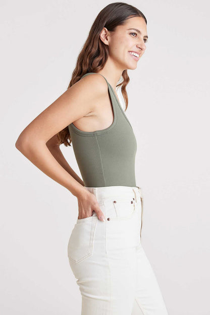 Ribbed Scoop Tank Bodysuit | Olive