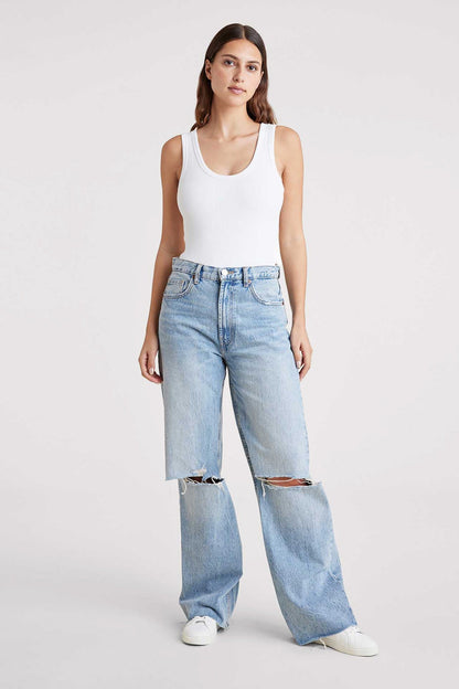 Ribbed Scoop Tank Bodysuit | White