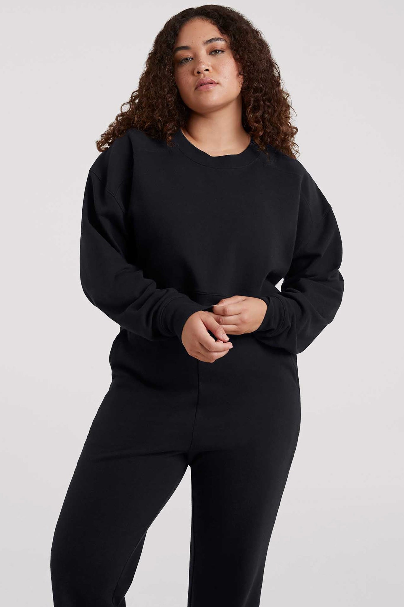 Cropped Crewneck Sweatshirt | Black