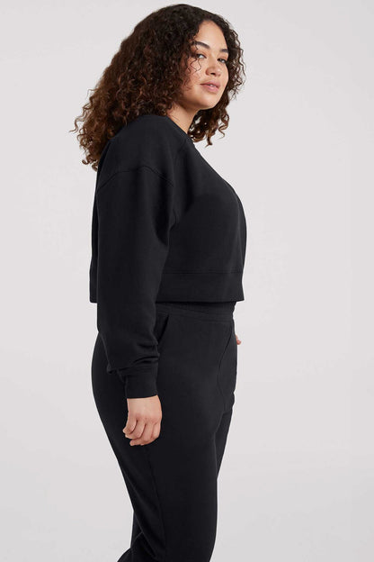 Cropped Crewneck Sweatshirt | Black