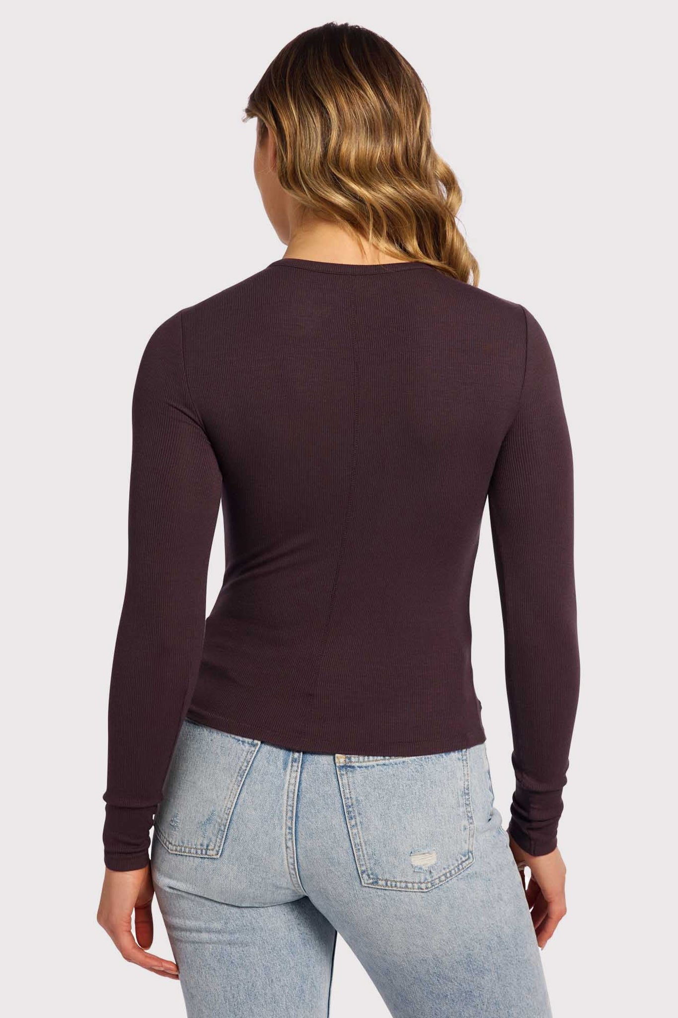 Slinky Rib Long Sleeve Shirt | Eggplant