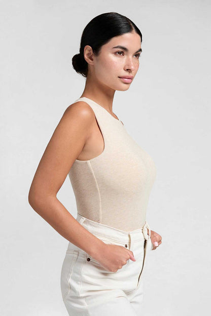 Cotton Stretch Classic Crewneck Tank Bodysuit | Heather Bone