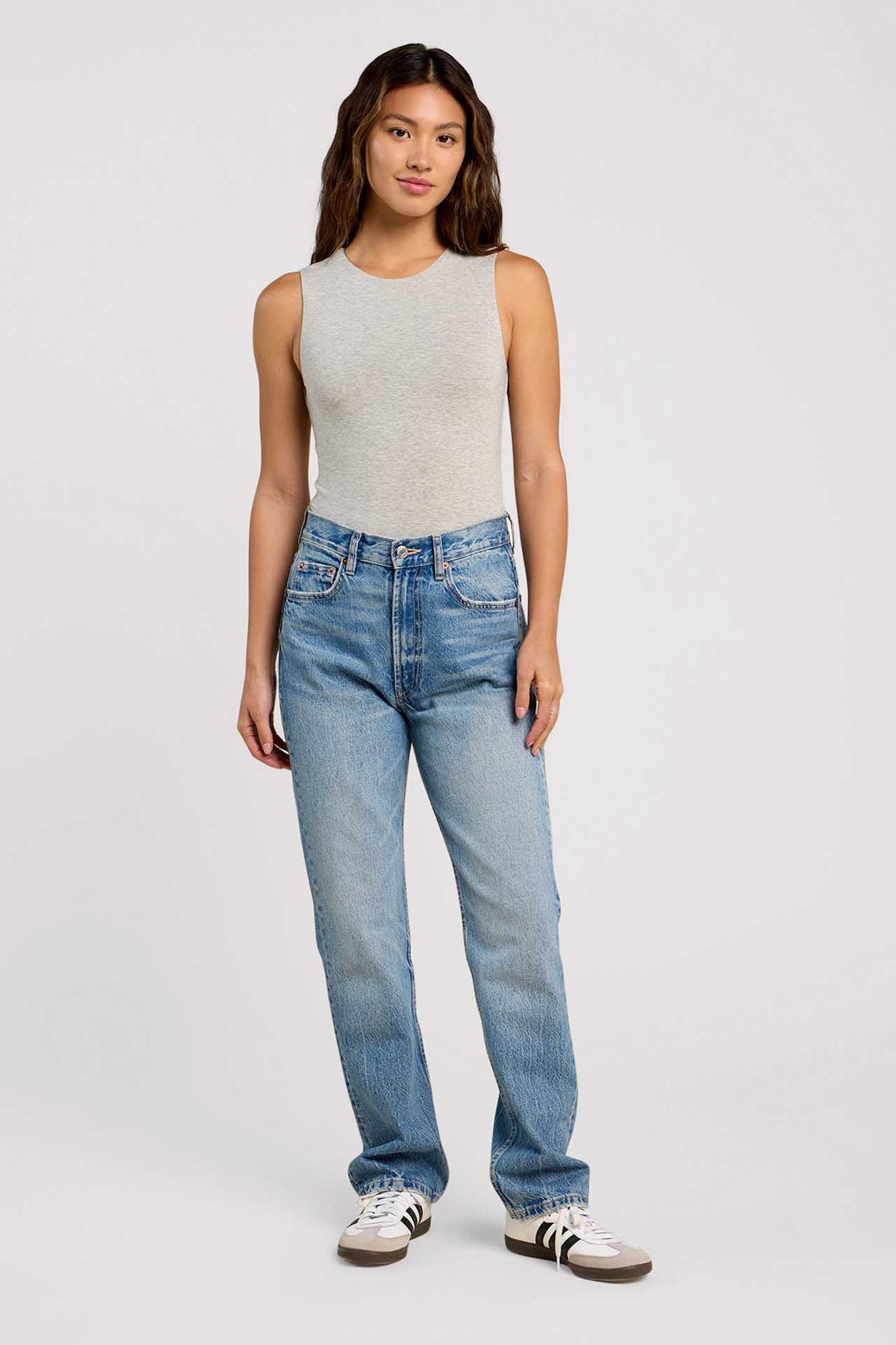 Cotton Stretch Classic Crewneck Tank Bodysuit | Heather Grey