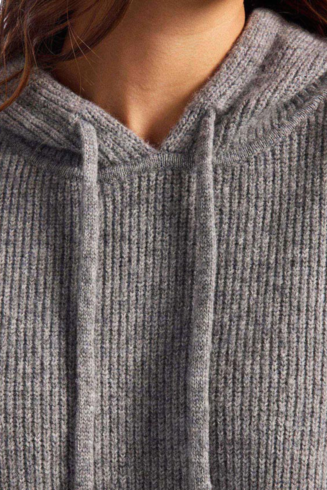 Cozy Knit Ribbed Sweater Hoodie | Charcoal