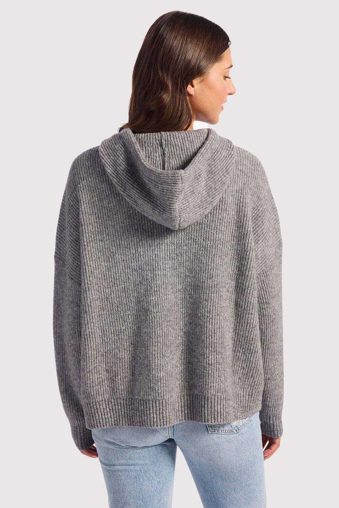 Cozy Knit Ribbed Sweater Hoodie | Charcoal