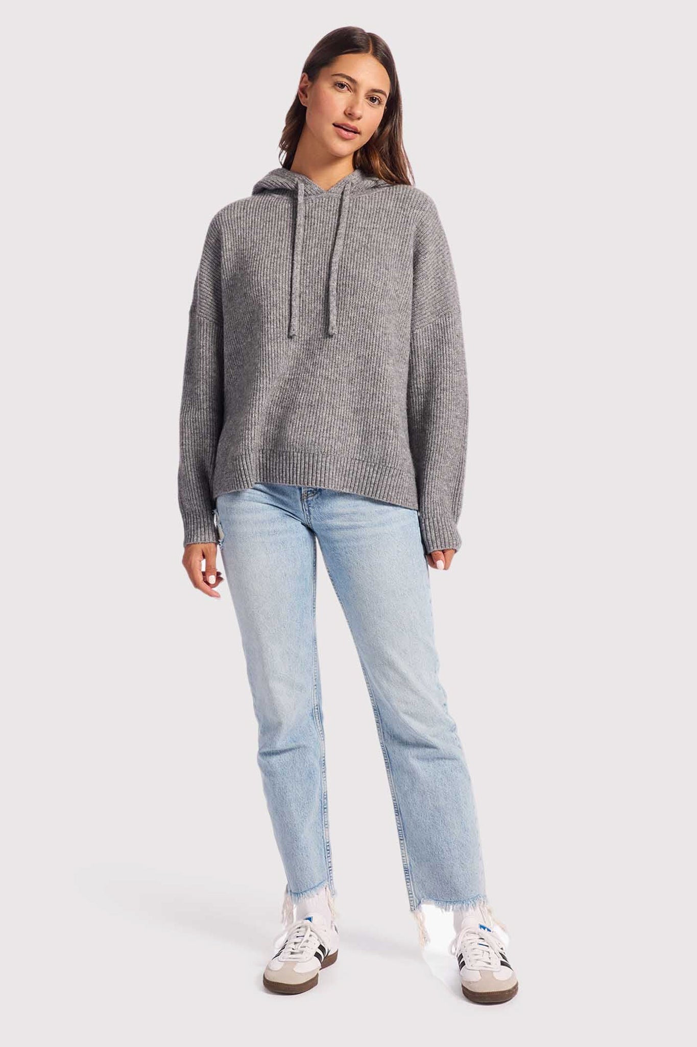 Cozy Knit Ribbed Sweater Hoodie | Charcoal