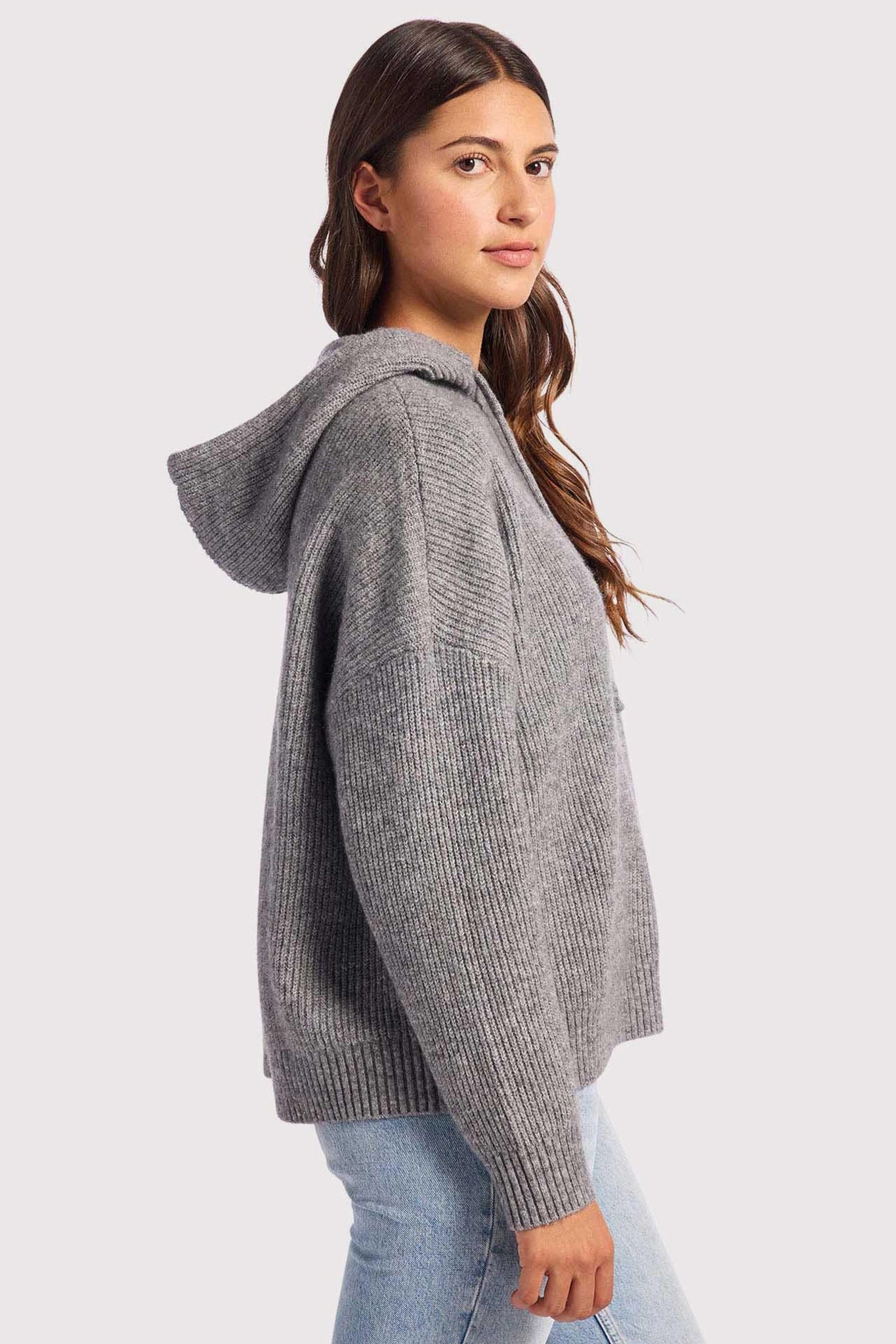 Cozy Knit Ribbed Sweater Hoodie | Charcoal