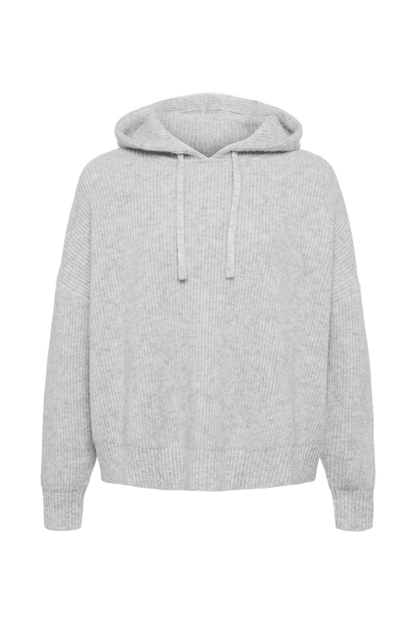 Cozy Knit Ribbed Sweater Hoodie | Heather Grey