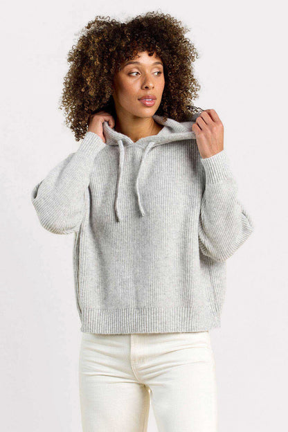 Cozy Knit Ribbed Sweater Hoodie | Heather Grey