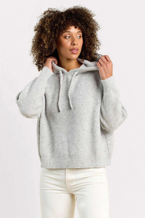 Cozy Knit Ribbed Sweater Hoodie | Heather Grey