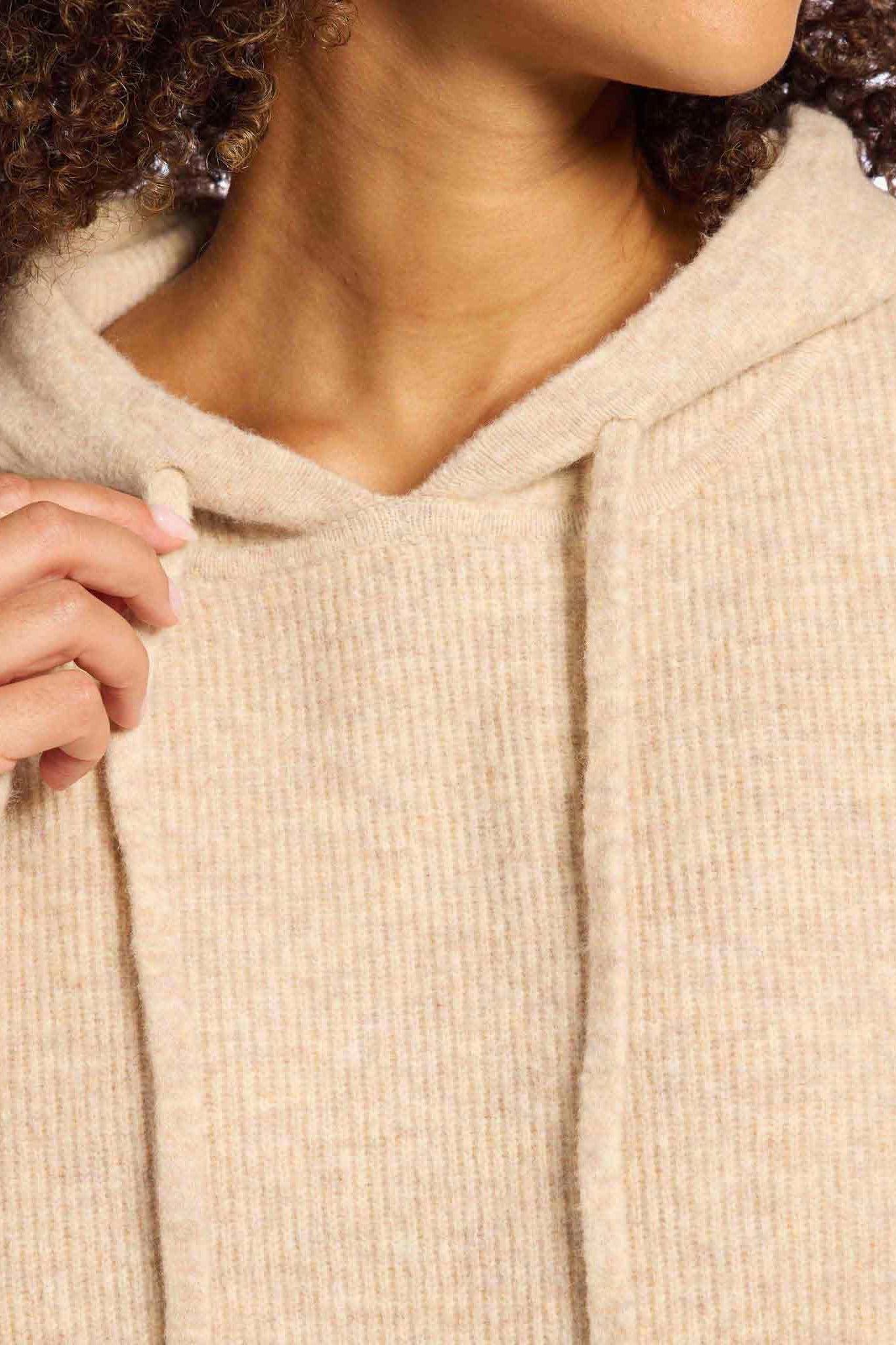 Cozy Knit Ribbed Sweater Hoodie | Heather Oat