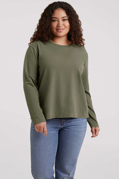 Vintage Cotton Long Sleeve Everyday T-Shirt | Olive