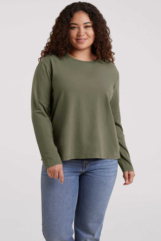 Vintage Cotton Long Sleeve Everyday T-Shirt | Olive