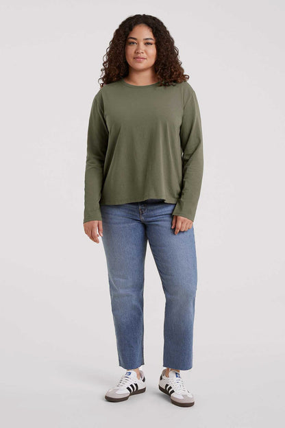 Vintage Cotton Long Sleeve Everyday T-Shirt | Olive