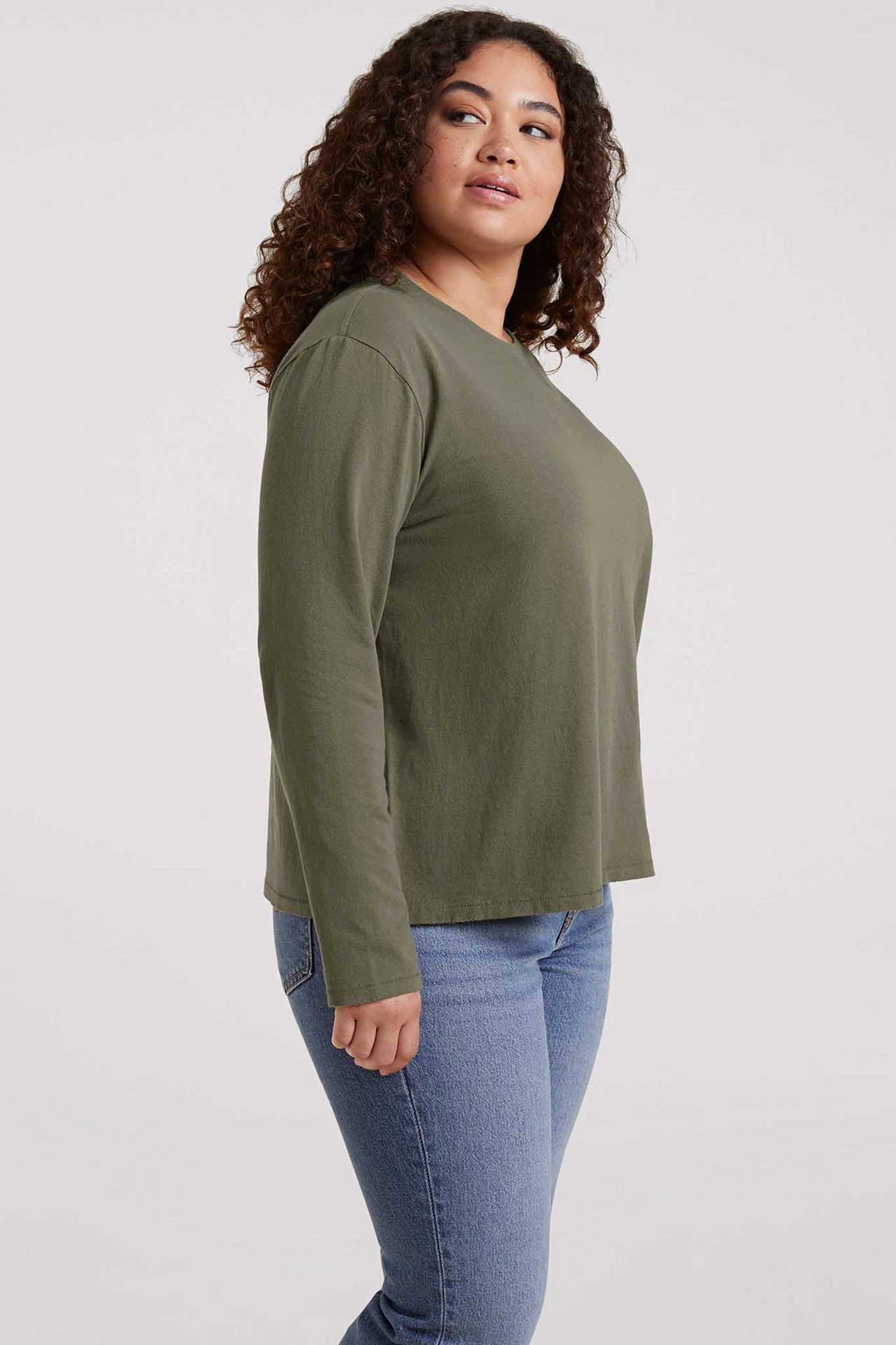 Vintage Cotton Long Sleeve Everyday T-Shirt | Olive