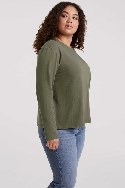 Vintage Cotton Long Sleeve Everyday T-Shirt | Olive