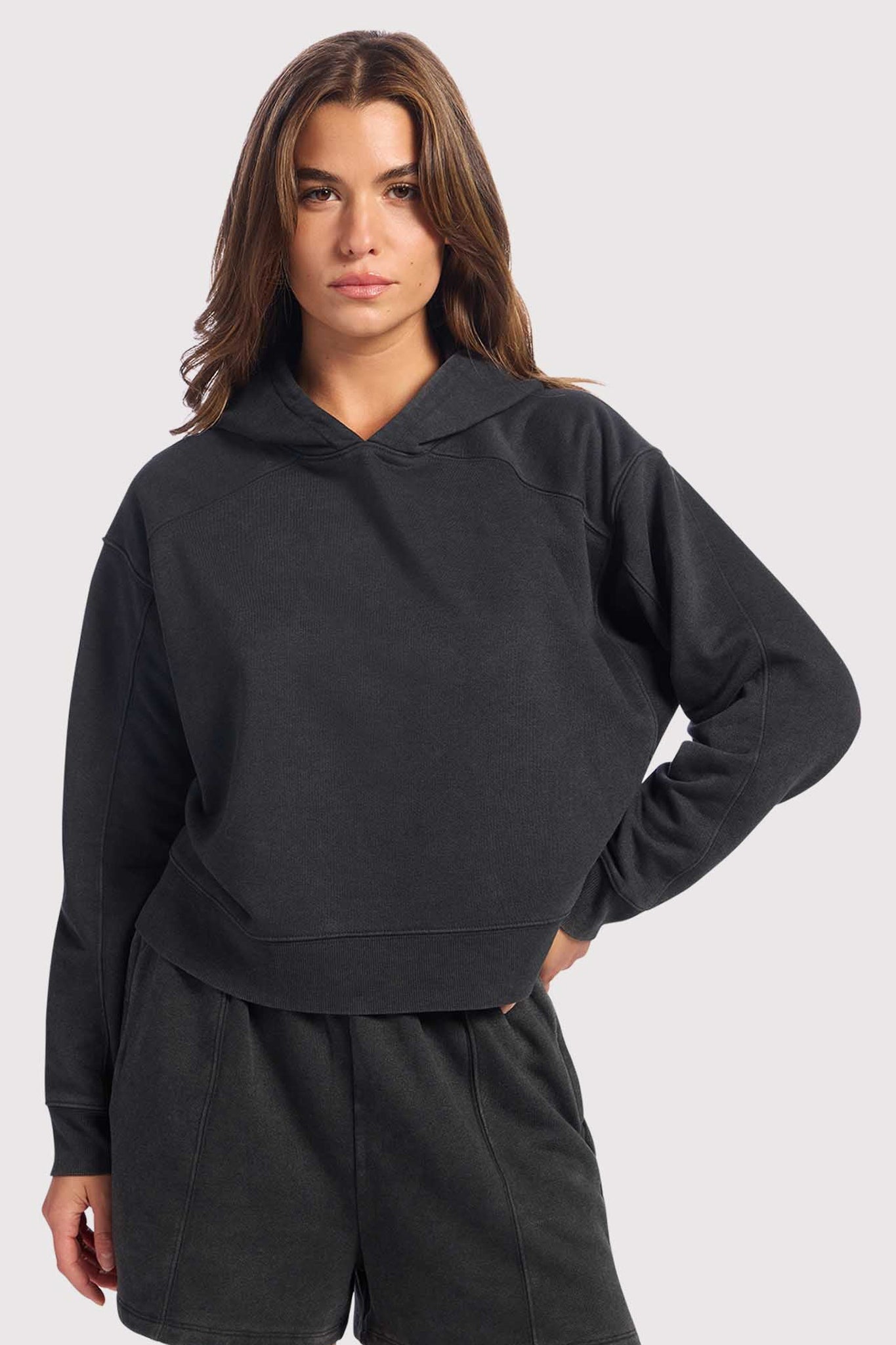 Vintage Fleece Cropped Hoodie | Washed Black