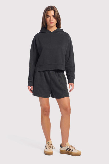 Vintage Fleece Cropped Hoodie | Washed Black