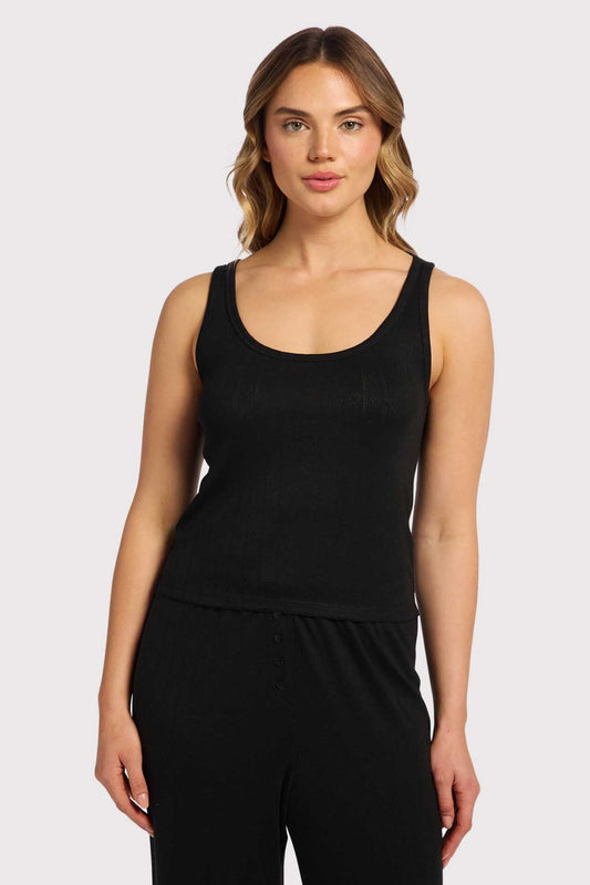 Heart Pointelle Pajama Scoop Tank | Black