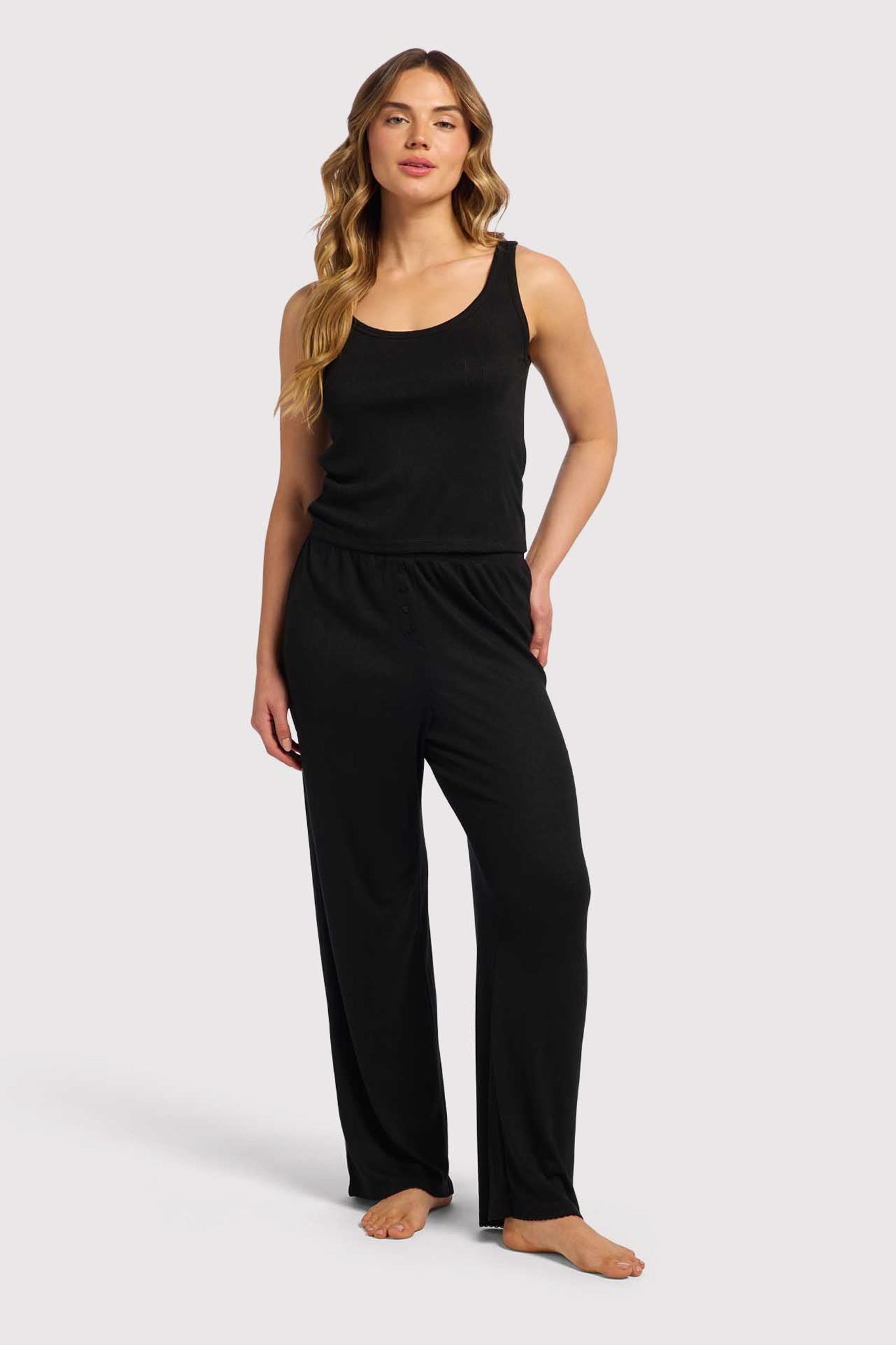 Heart Pointelle Pajama Scoop Tank | Black