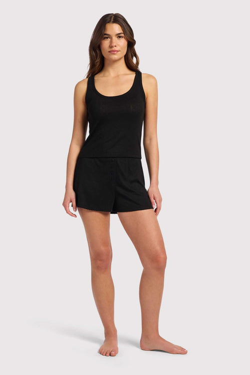 Heart Pointelle Pajama Cheeky Short | Black