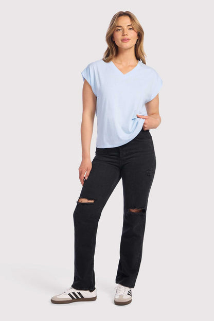 Soft Cotton V-Neck Muscle Tee | Cloud