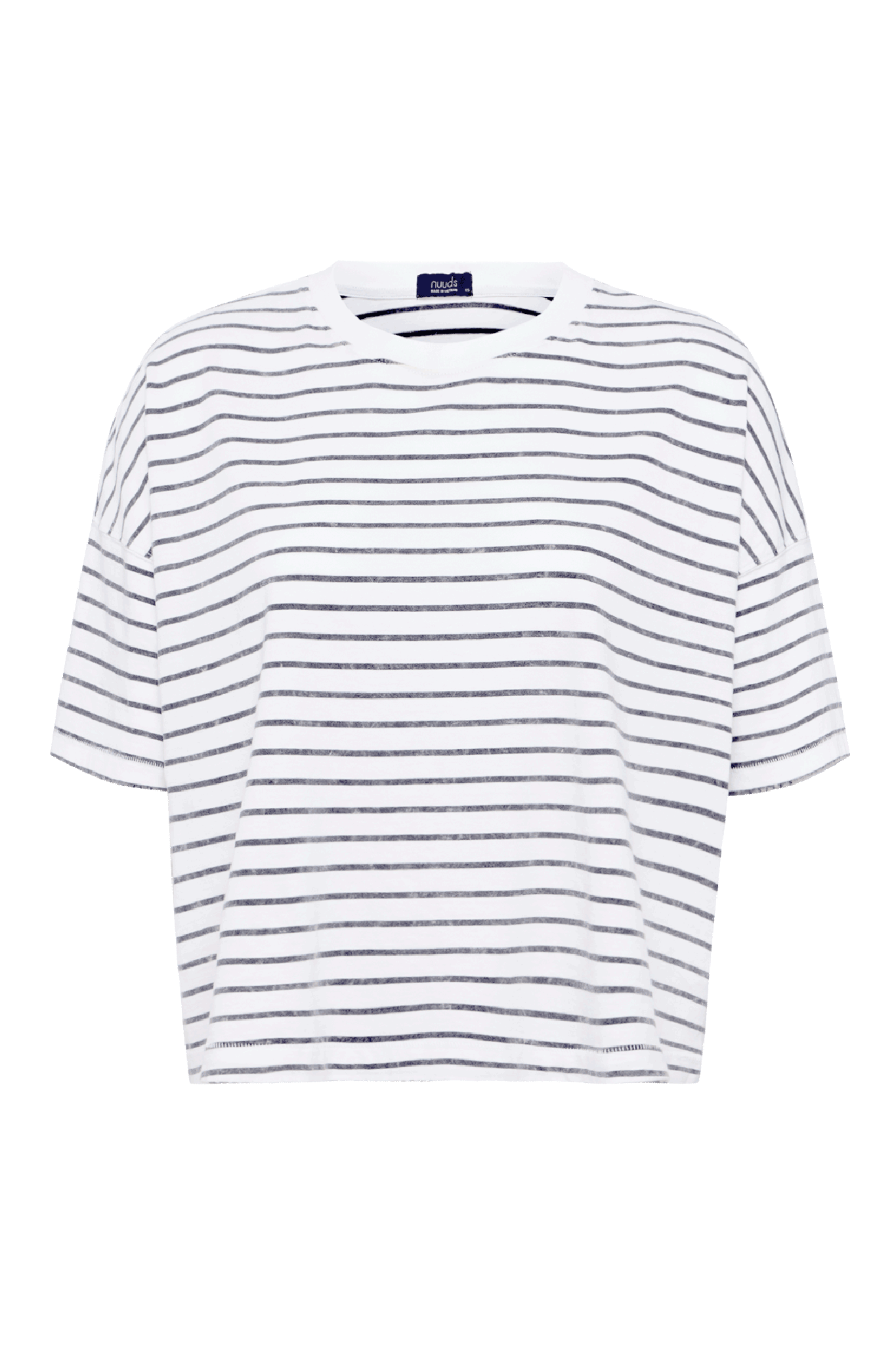 Soft Cotton Striped Boxy Tee | White/Navy