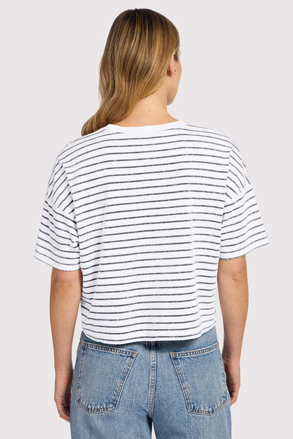 Soft Cotton Striped Boxy Tee | White/Navy