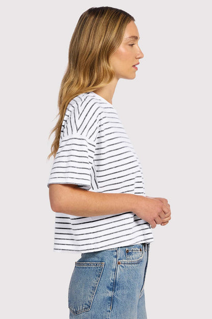 Soft Cotton Striped Boxy Tee | White/Navy