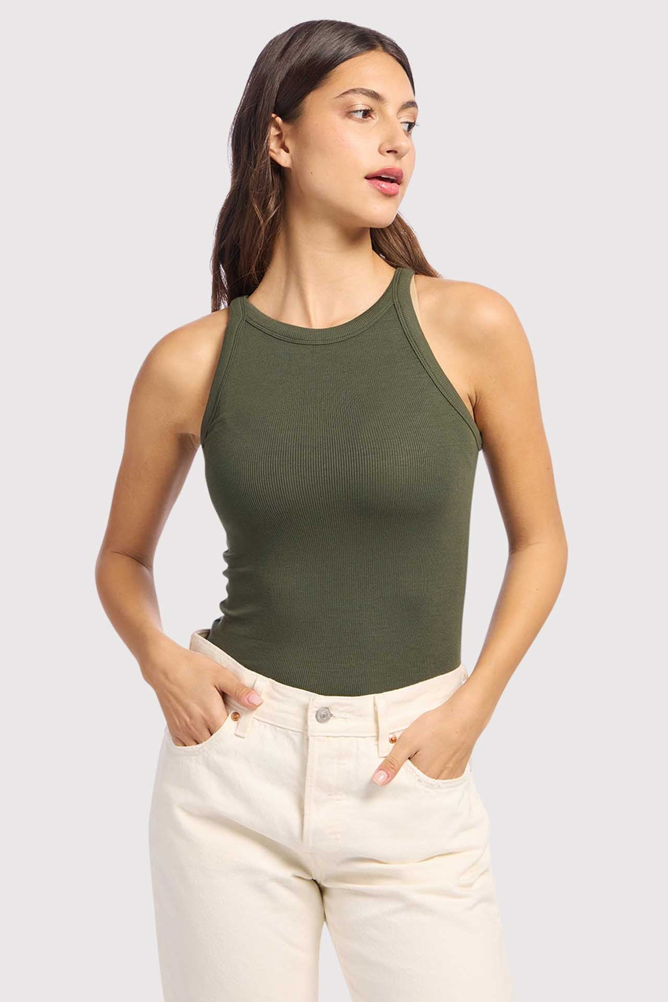 Slinky Rib Racer Tank | Darkest Olive