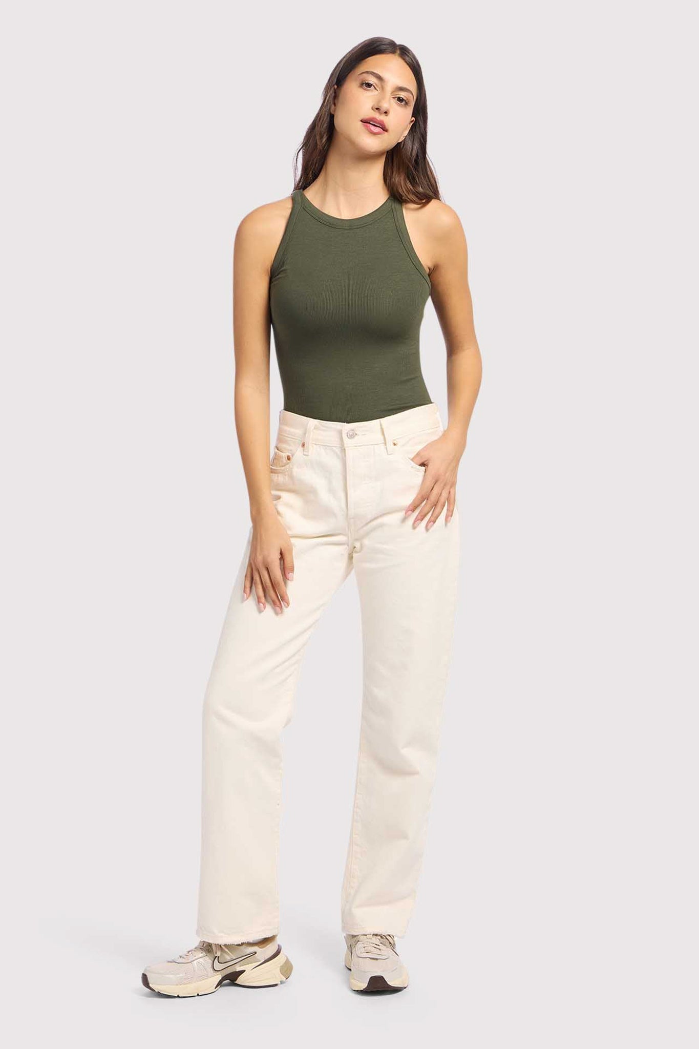 Slinky Rib Racer Tank | Darkest Olive